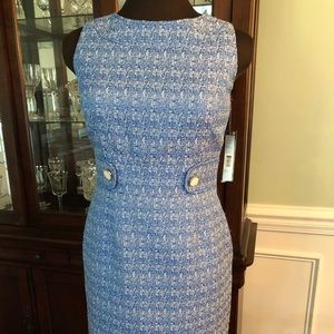 Elegant blue heathered Tahari sheath dress